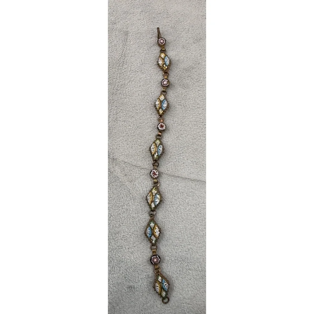 Vintage Micro Mosaic Bracelet Gold‎ Tone 7.5